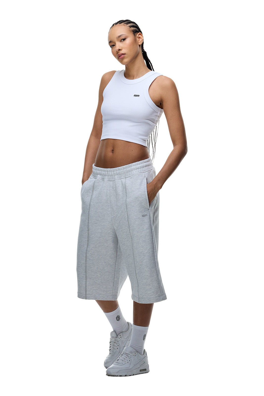 6PM+ LANGE SHORTS HELLGRAU MELIERT