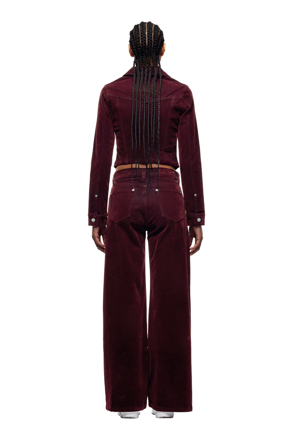 DAMEN SAMT-JEANSJACKE BORDEAUXROT
