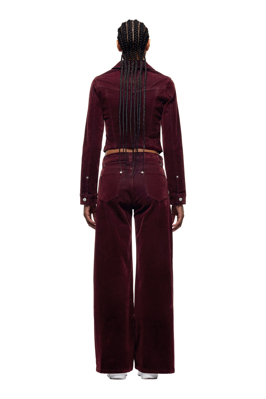 DAMEN SAMT-JEANSJACKE BORDEAUXROT