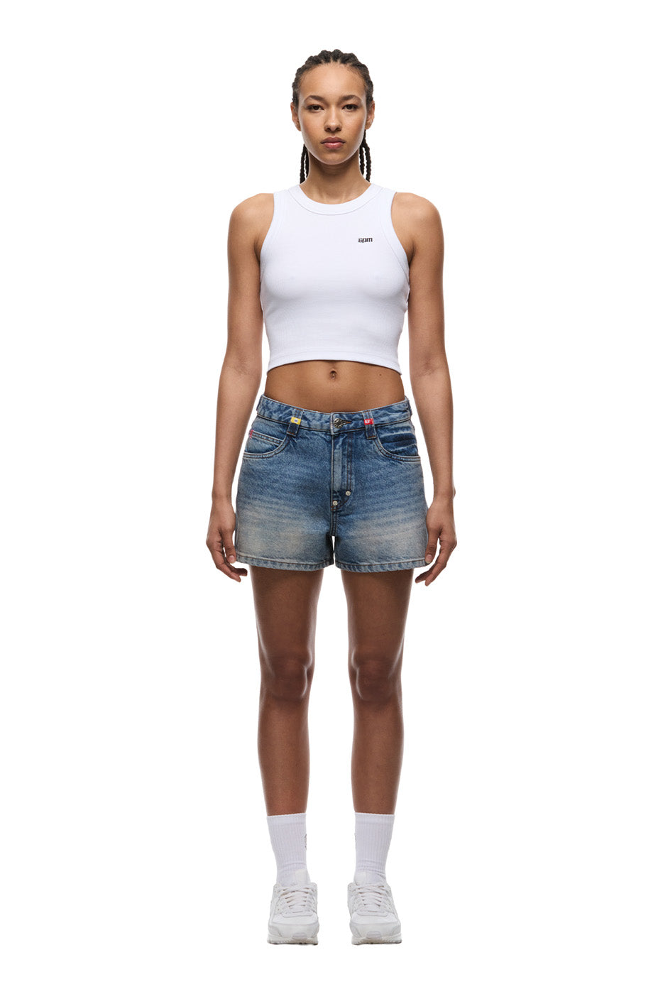 DAMEN-JEANSSHORTS MITTELBLAUER DENIM