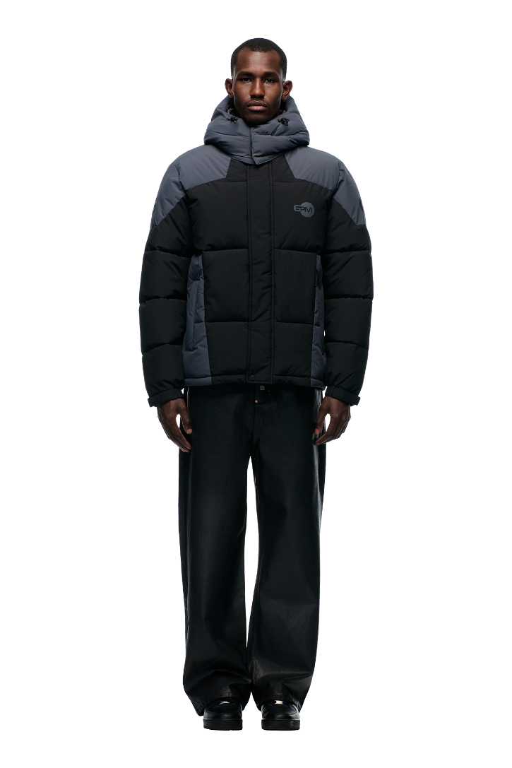 FARBBLOCK-PUFFERJACKE SCHWARZ/ANTHRAZIT