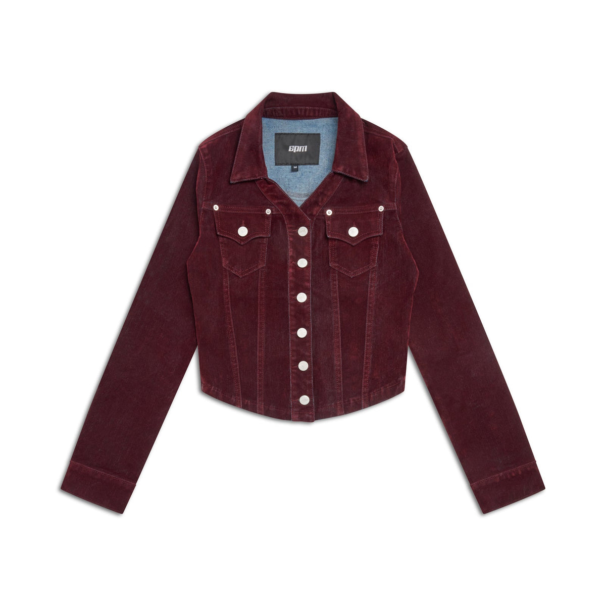 DAMEN SAMT-JEANSJACKE BORDEAUXROT