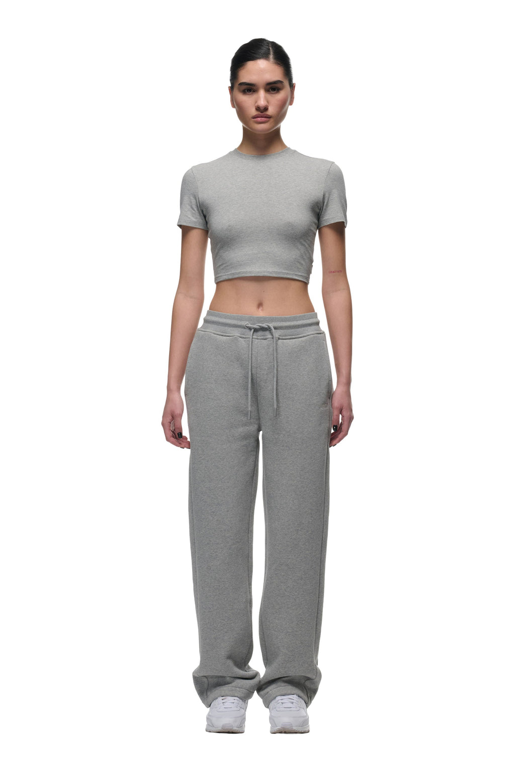 DAMEN CROPPED T-SHIRT GRAU MELIERT