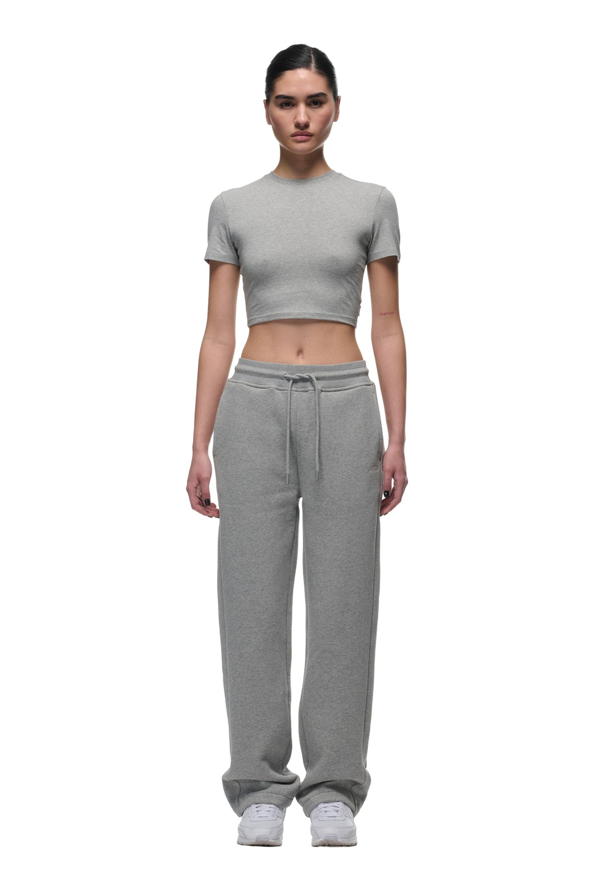 DAMEN CROPPED T-SHIRT GRAU MELIERT