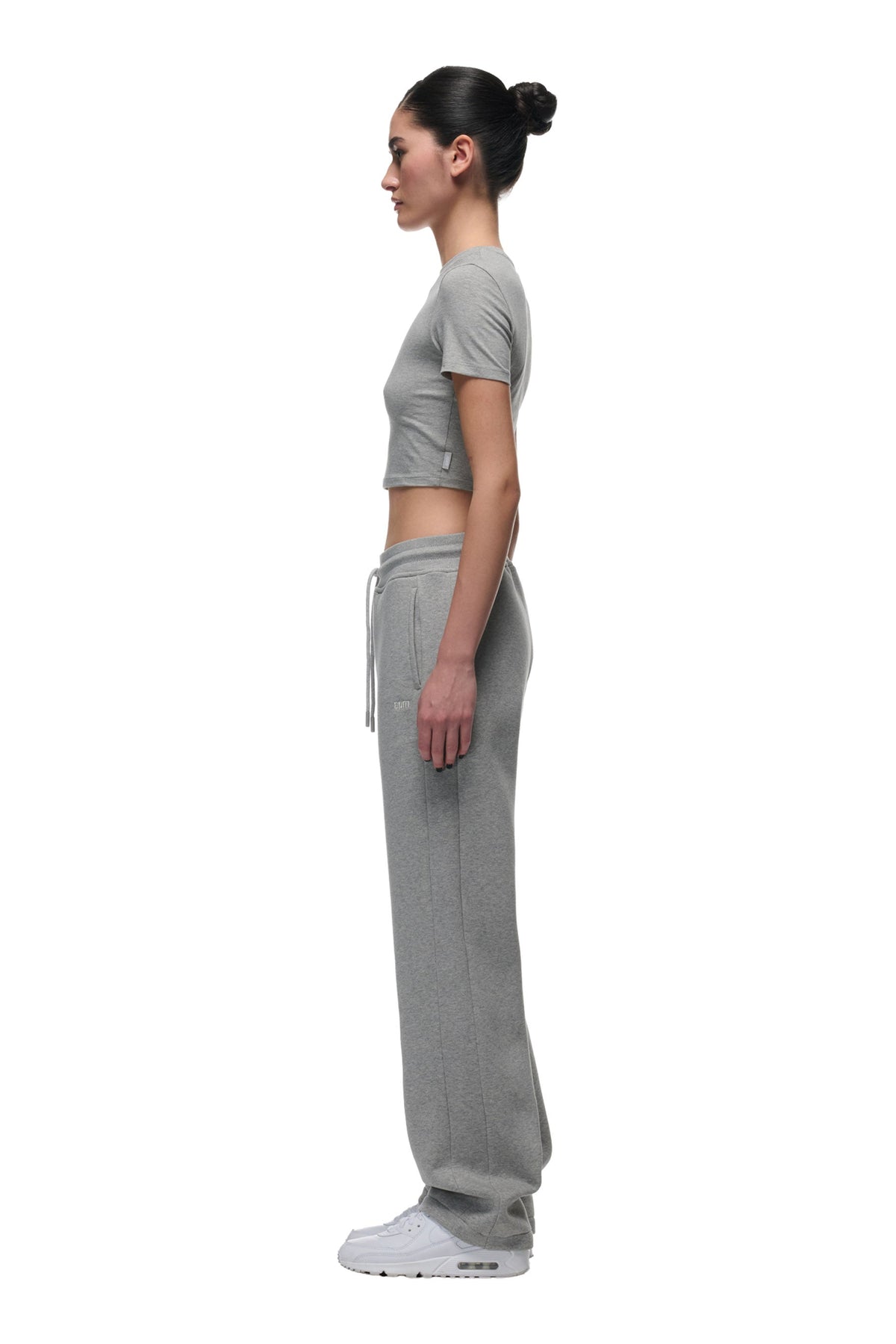 DAMEN CROPPED T-SHIRT GRAU MELIERT
