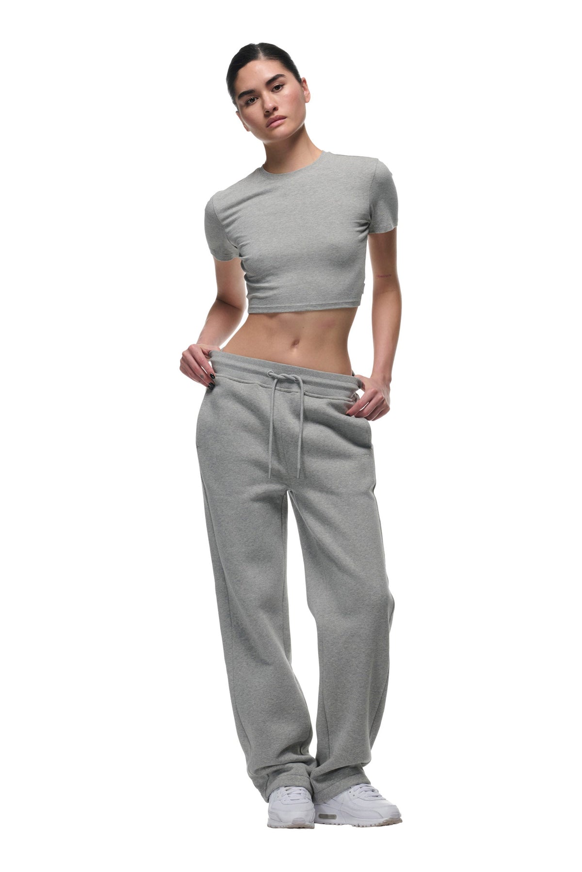 DAMEN CROPPED T-SHIRT GRAU MELIERT