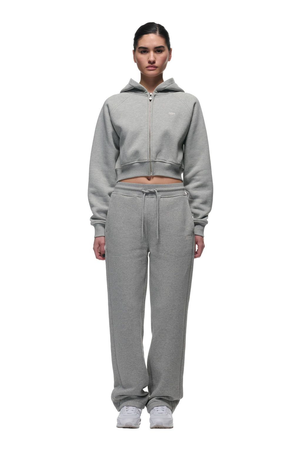 DAMEN CROPPED ZIP-HOODIE GRAU MELIERT