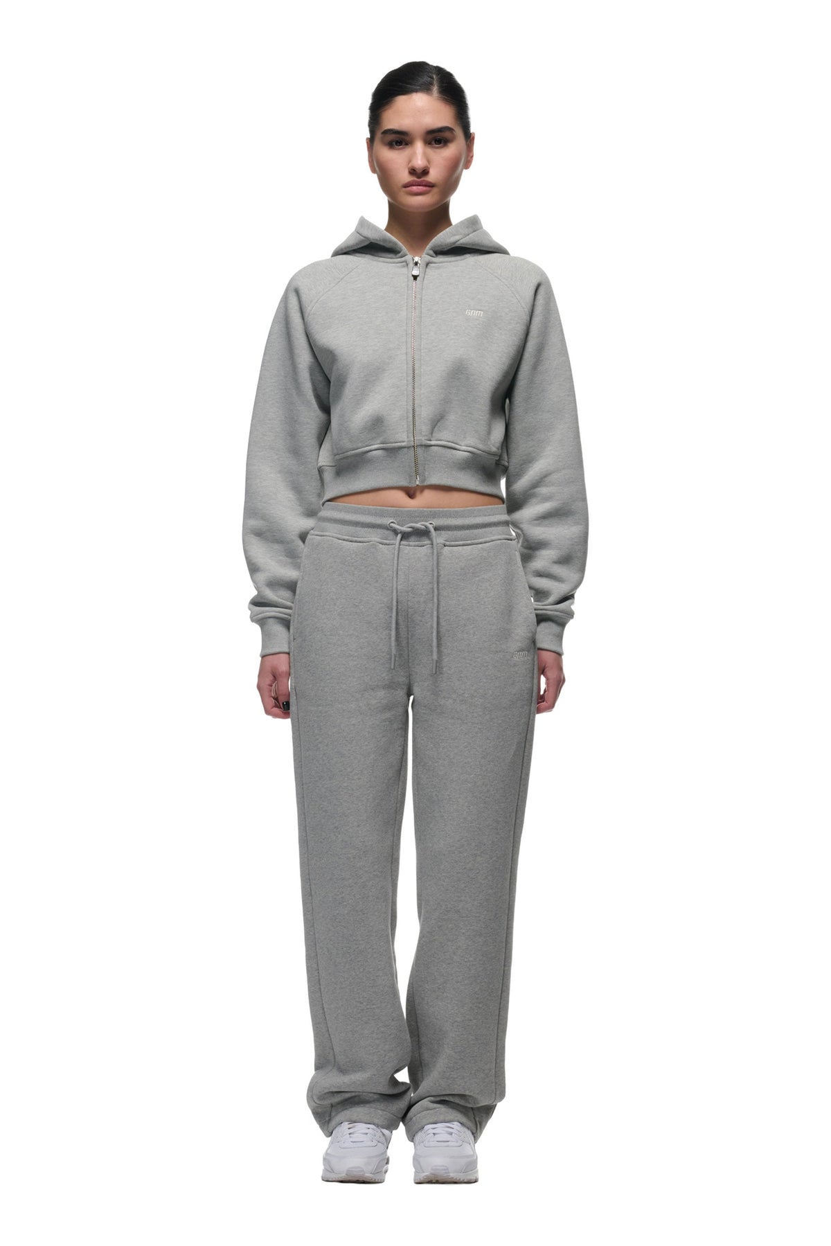 DAMEN CROPPED ZIP-HOODIE GRAU MELIERT