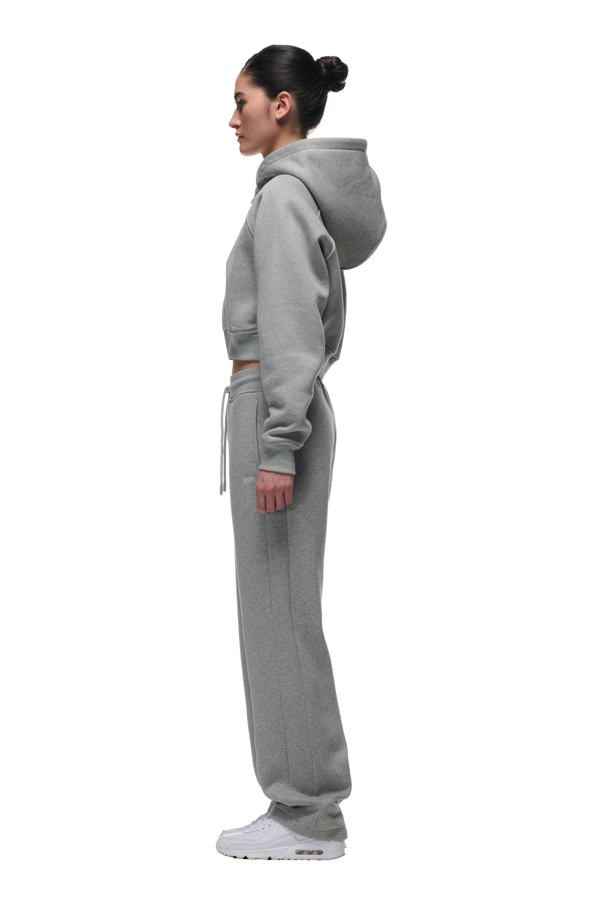 DAMEN CROPPED ZIP-HOODIE GRAU MELIERT