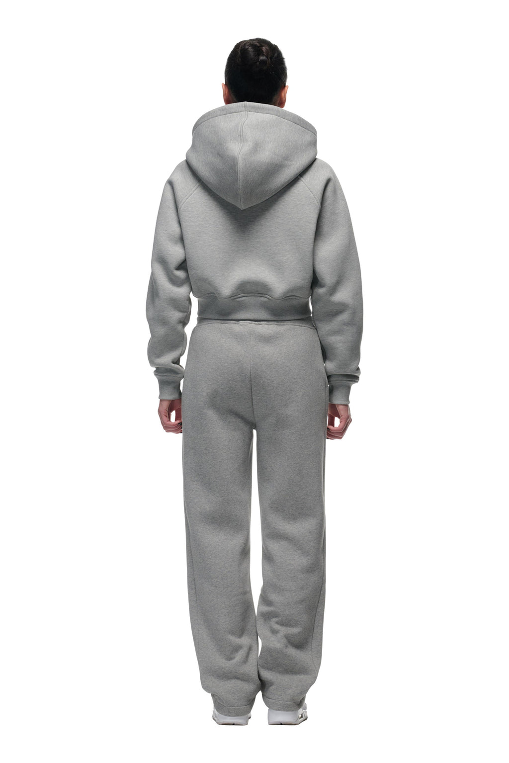 DAMEN CROPPED ZIP-HOODIE GRAU MELIERT