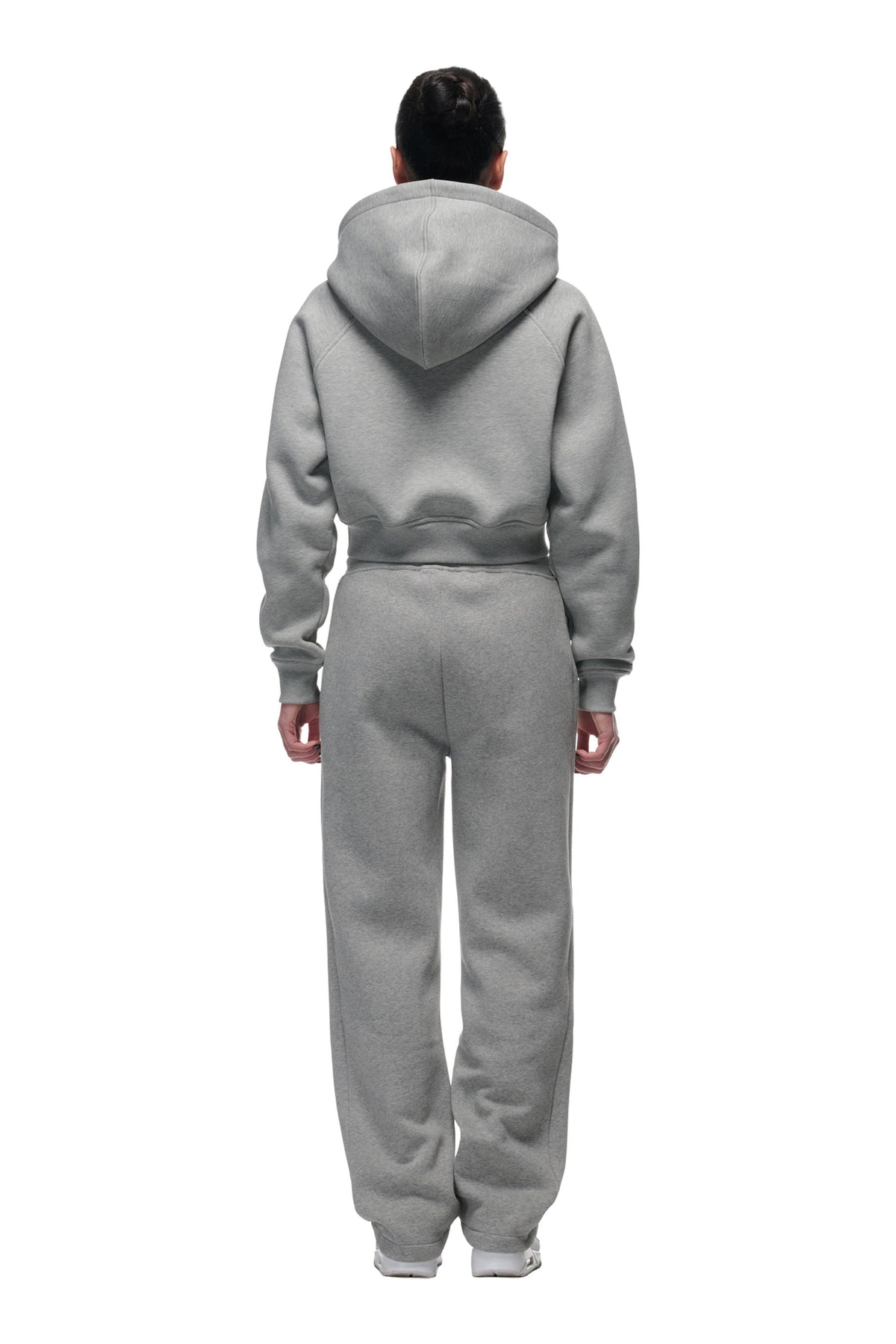 DAMEN CROPPED ZIP-HOODIE GRAU MELIERT