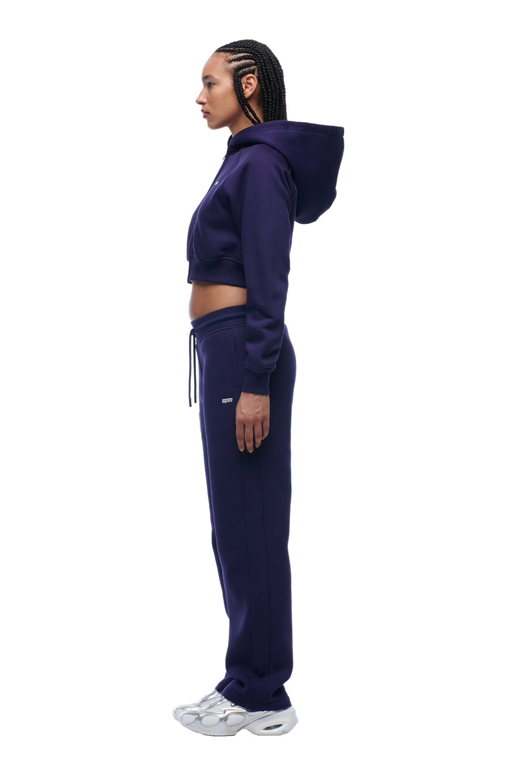 DAMEN-ZIP-HOODIE CROPPED ORBIT BLUE