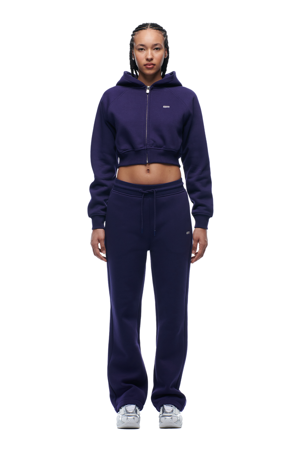 DAMEN-ZIP-HOODIE CROPPED ORBIT BLUE