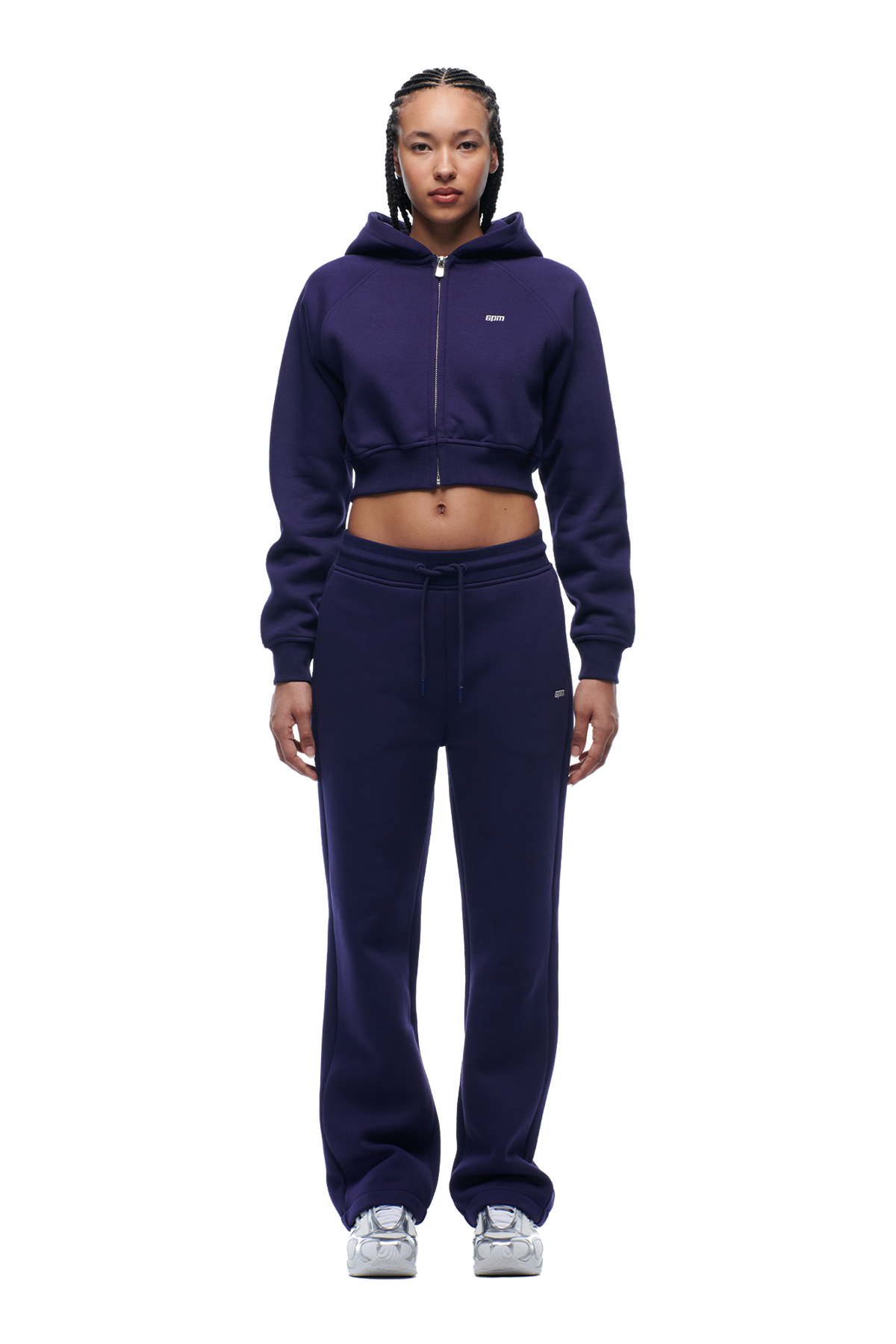 DAMEN-ZIP-HOODIE CROPPED ORBIT BLUE