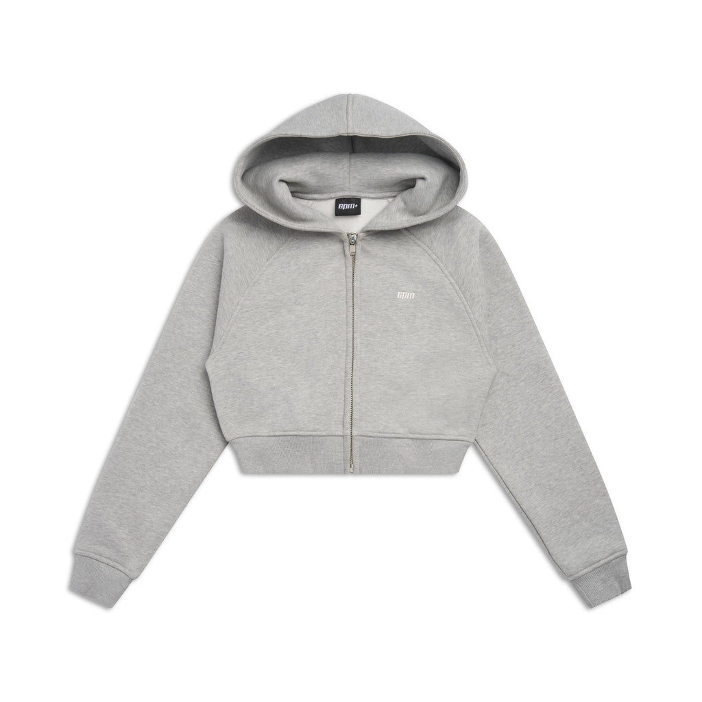 DAMEN CROPPED ZIP-HOODIE GRAU MELIERT