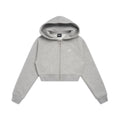 DAMEN CROPPED ZIP-HOODIE GRAU MELIERT