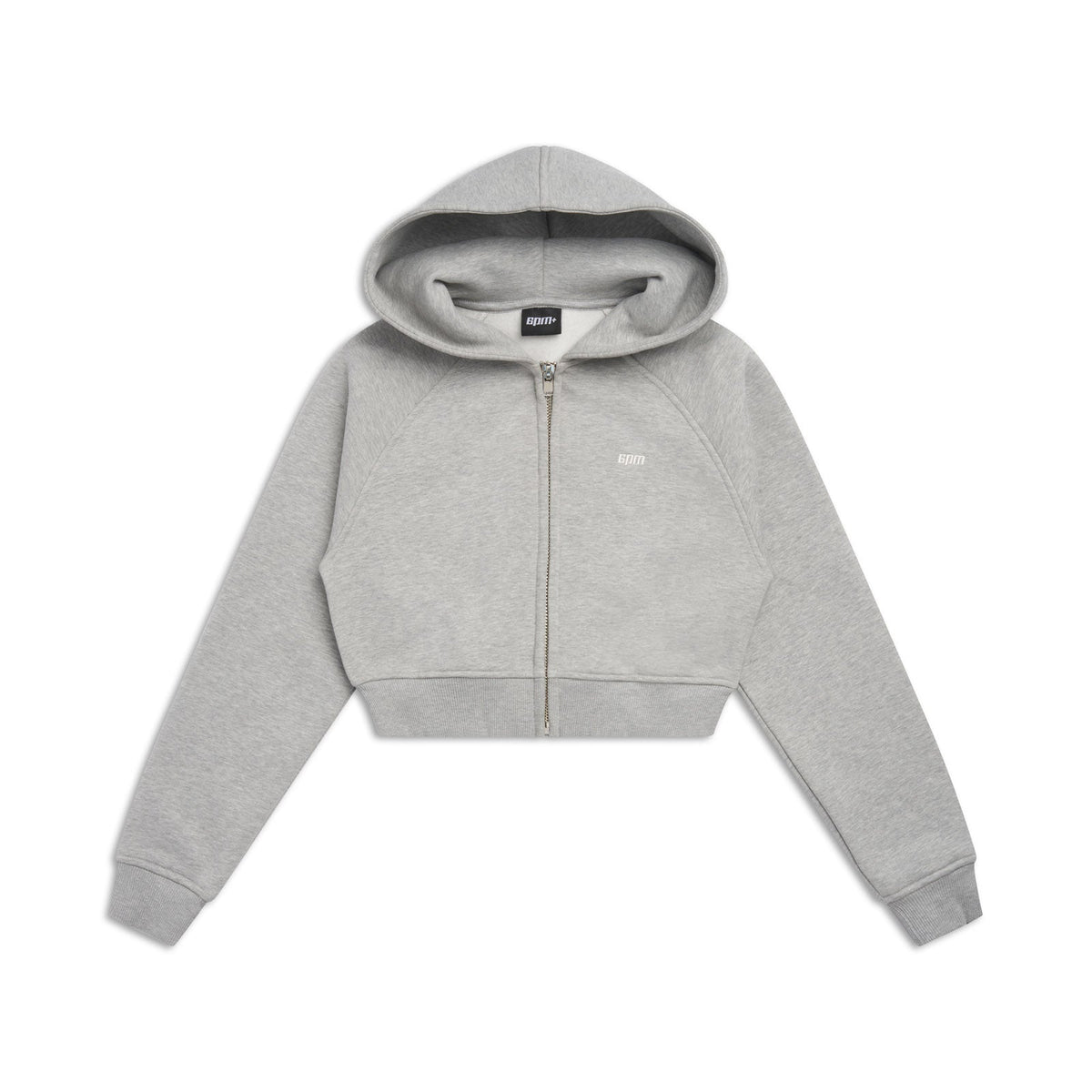 DAMEN CROPPED ZIP-HOODIE GRAU MELIERT